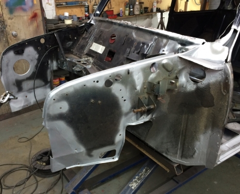 Front inner wings all repaired & lower rotten scuttle removed - all ready for new wings & front panel